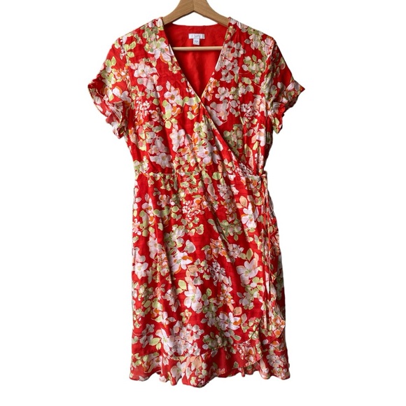 J.Jill Red Floral Wrap Mini Short Sleeve dress size S - Picture 4 of 16